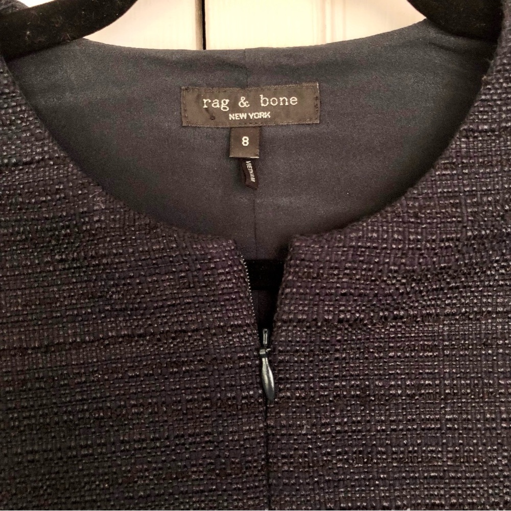 Rag & Bone Navy Tweed Roslyn Front Zipper Shift Dress Size 8 - Picture 7 of 12